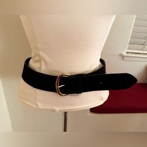 Black Suede Leather Belt with Gold Buckle